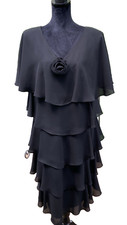 Vtg After Dark Cocktail Dress Womens 14 Black Tiered Ruffles Midi Lined Flowy