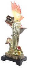 45CM TABLE LAMP ART NOUVEAU/DECO POLYSTONE BRONZE FAIRY RESIN WING SHADE + BULB