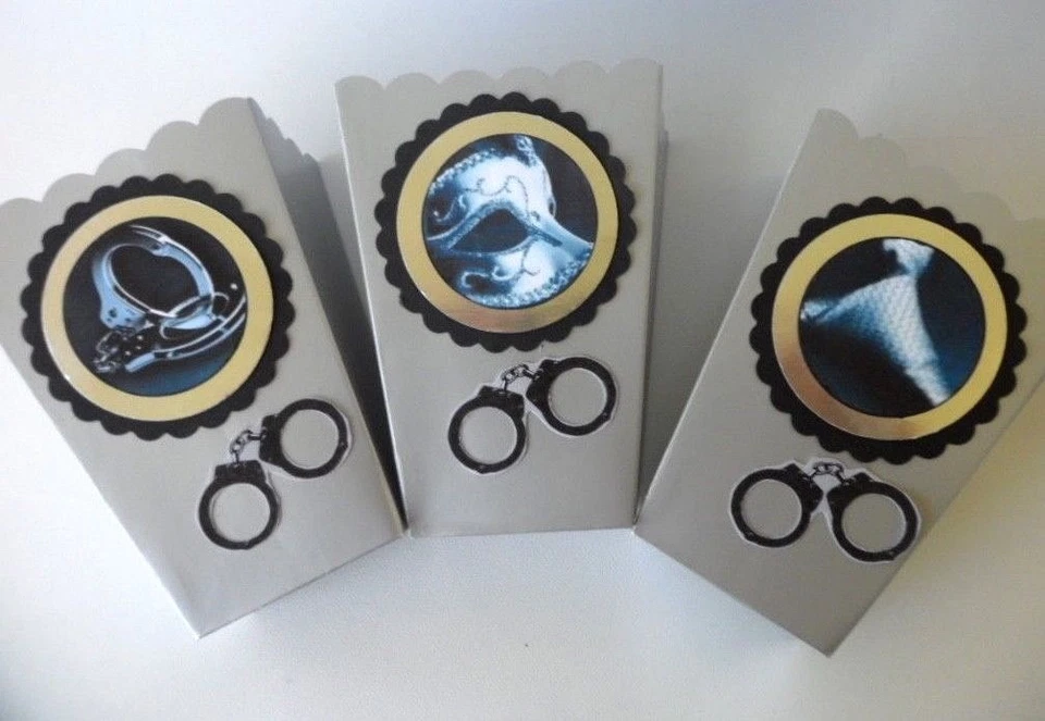 JUEGO DE 10 tonos de gris/favor de fiesta, mesa dulce, palomitas de maíz, caja de dulces Foto 4 de 4