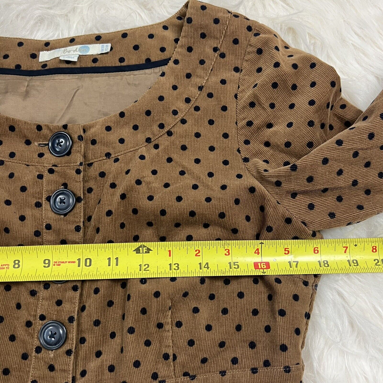 Boden Placket Cord Corduroy Brown & Black Polka D… - image 9