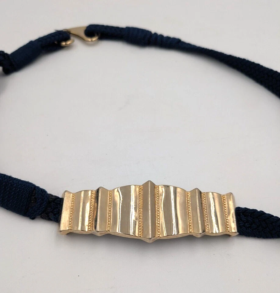 Cinturón de mujer vintage años 80 tono dorado metal azul marino cuerda talla XL/XXL cintura 40 pulgadas Foto 4 de 4