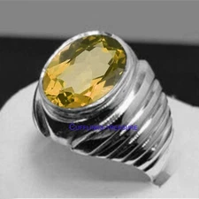Natural Citrine Gemstone with 925 Sterling Silver Ring for Men's #966