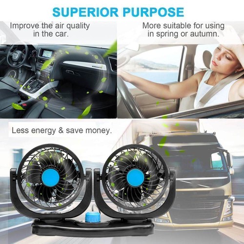Dual Head 12V Car Fan 360° Rotatable 2 Speed Car Auto Dashboard Cooling Air Fan - Picture 9 of 15