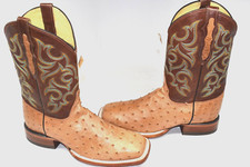 Justin Men's Boot 8516 Truman Cognac Full Quill Ostrich 9 EE USA Made~ $469