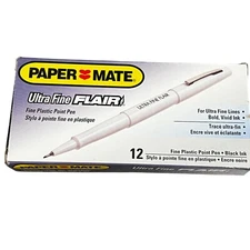 Paper Mate Ultra Fine Flair Black Ink Fine Plastic Point Pen For Precise Writing