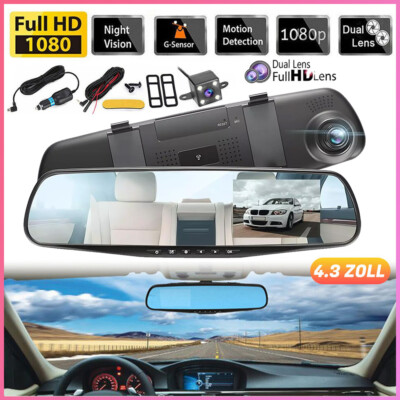 1080P HD Rearview Mirror Car DVR Dual Dash Cam Camera Front Rear Video Recorder 
