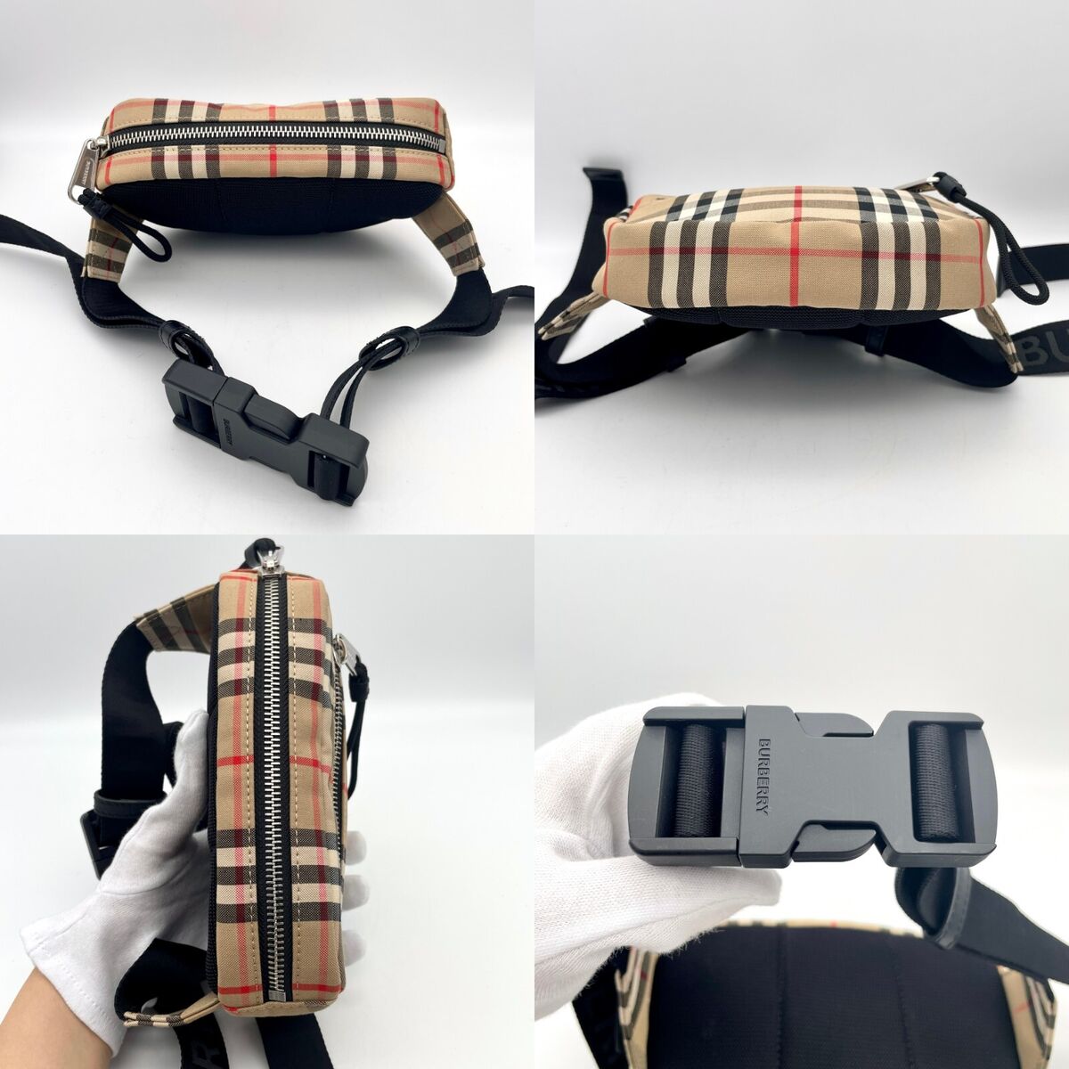 Auth BURBERRY Check Crossbody Waist Bag Beige Canvas Great Auth BURBERRY Check Crossbody Waist Bag Beige Canvas Great
