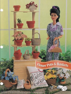 Fashion Doll Crochet Pattern FLOWER POTS & BASKETS Multiple Styles Sizes Annie's