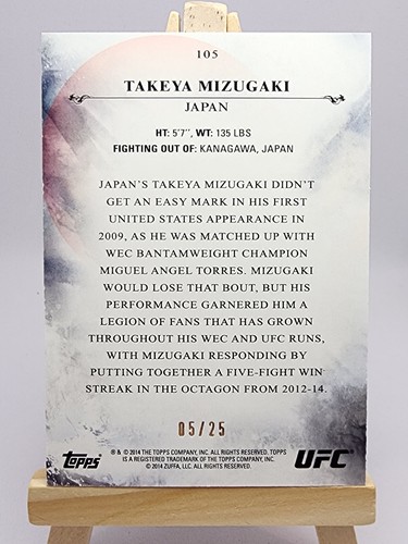 Takeya Mizugaki 2014 Topps UFC Bloodlines Black #105 /25 - Picture 2 of 2