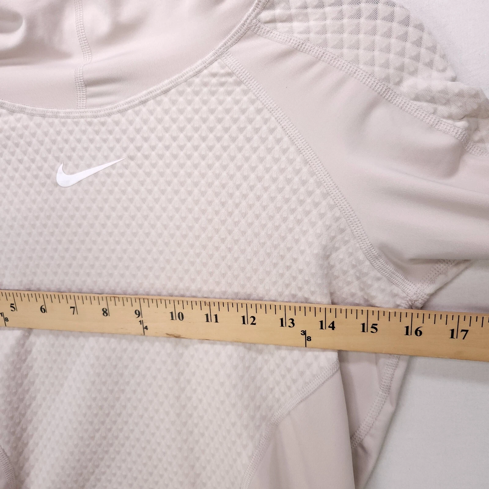 OFF WHITE Nike Pro Hyperwarm maglione donna piccolo con cappuccio beige panna collo cappuccio