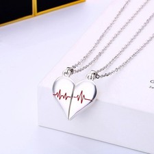 Silver Heartbeat Couple Love Necklace Matching, Friend, Wife, Girlfriend Gift
