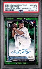 2024 Bowman Draft Sapphire TREY YESAVAGE Green 1st Chrome Auto /99 PSA 9 Jays