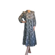 mango size 14 maxi dress large floral  uk 14 long black white  boho chiffron 
