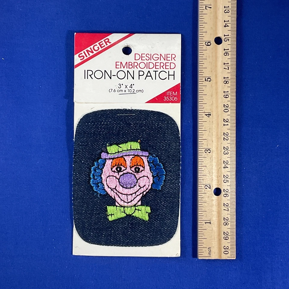 Vintage Singer Designer Embroidered Iron On Patch Colorful CLOWN Face #35306 - Image 4 of 4