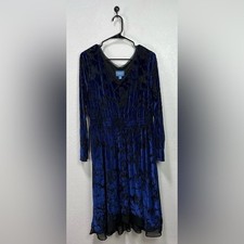 Simply Vera Vera Wang Blue Burned out Velvet  V Neck Dress Sz L Whimsigoth Midi