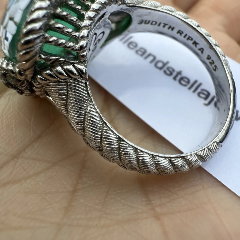 Judith Ripka Sterling Silver Green Goddess Chalcedony CZ Ring Size 10.25 - image 4 of 4