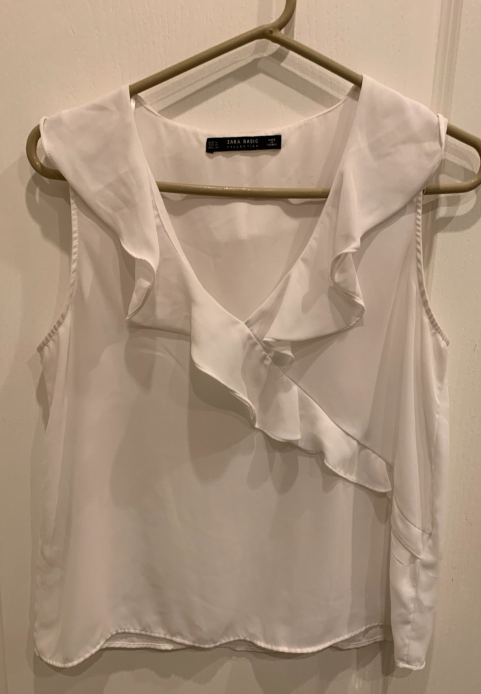 Zara Basic Collection Ruffle Front Sheer Top Crea… - image 1
