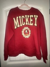 Disney Mickey Mouse Red Pullover Sweatshirt XL Women Graphic Embroidered Logo