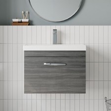 Nuie Athena Wall Hung 1-Drawer Vanity Unit Basin-3 600mm Anthracite Woodgrain