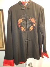 Vintage Dragon Mandarin Kimono Black w/ Red Dragon Size XXL Frog Closure