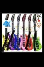 4 x Aufblasbare Luftgitarren Bunt 90cm Luft Gitarre Wasser Spaß Kinder Blau Pink
