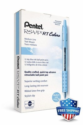 Pentel RSVP RT Colors Retractable Ballpoint Pens Sky Blue Ink 12 Pack BK93CRS-S