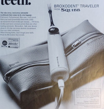 Vintage Retro Ad Squibb Broxodent Traveler Electric Toothbrush 3600 Strokes 60's