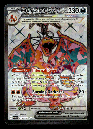 Charizard ex Ultra Rara Holo SV03: Fiamme Ossidiana 215/197 NM Pokémon TCG - Foto 1 di 3