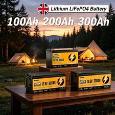 12V 100/200/300AH LiFePO4 Lithium Battery BMS 15000+ Cycles RV Solar Off-grid UK