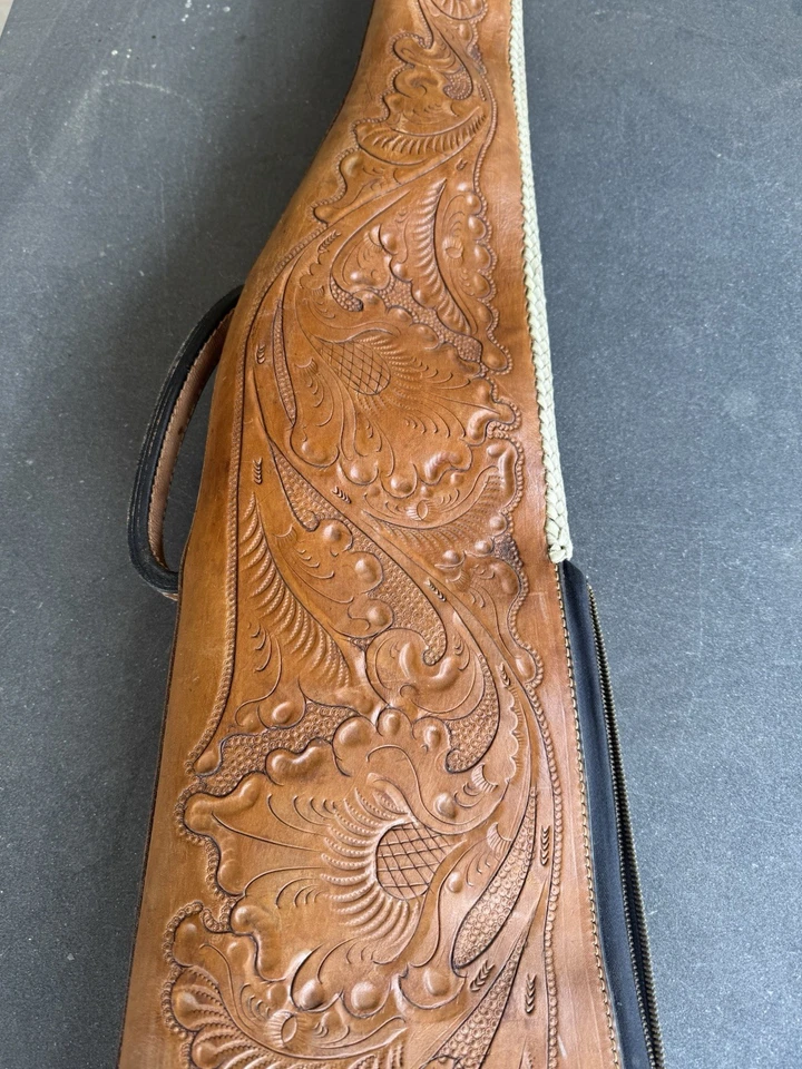 Custom Handtooled rifle gun case Western 46” Storage Wool Interior Hunting Shoot - Image 3 of 4