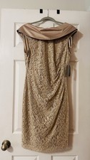 Jessica Howard Dress Nude/Gold Gathered Side Sheath Lace Sequins Missy Size 6