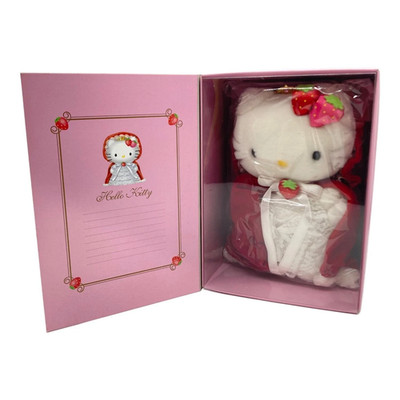 SANRIO 25th Anniv. HELLO KITTY Strawberry Newspaper Doll Plush Toy Box 8.7 Inch