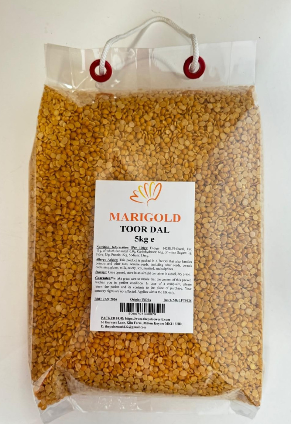 Marigold Toor Dal 5kg -Dry Split Pigeon Peas  -Premium Quality -Plain