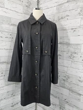 Garnet Hill Organic Cotton Utility Trench Coat Womens 8 Charcoal Gray