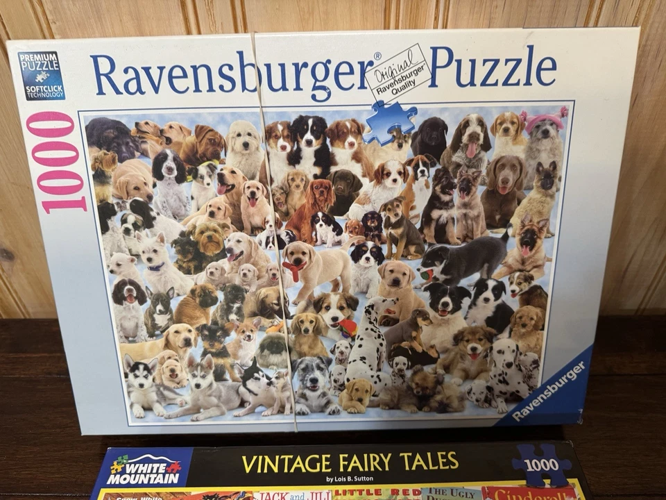Lote Set 2 1000 Rompecabezas White Mountain Ravensburger Dogs Vint Fairy Tales Foto 3 de 4