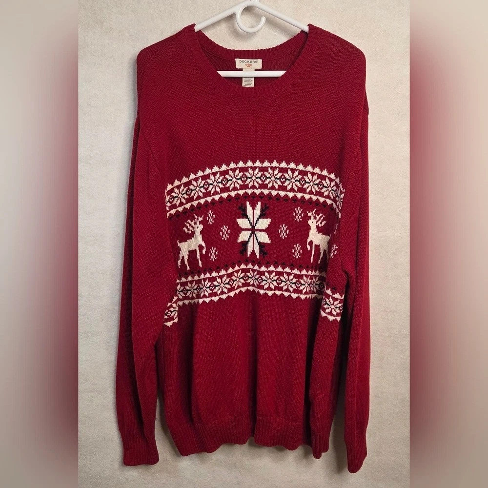 Pull De Noël Homme – Rouge – Taille S – Motif Sapin – Acrylique – état Très Bon