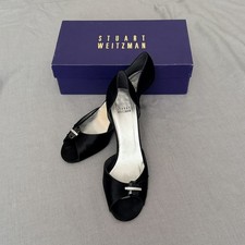 Stuart Weitzman Black Satin Peep Toe Solitaire D'Orsay Pumps Size 8.5 w/ box