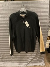 Michael Kors Mens Cotton Blend 1/4 Zip Black  Brown Pullover Sweater Size L NWT