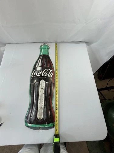 Vintage Coca-Cola Bottle Thermometer 29" x 8.25” Tin Sign Working Coke Soda Pop