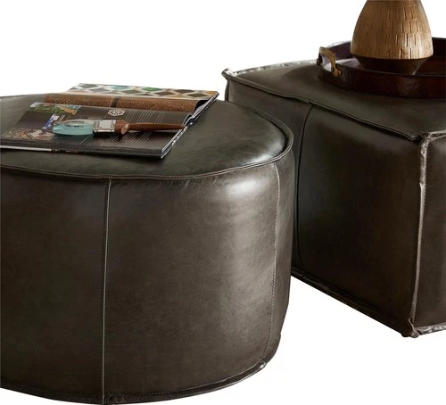 Lusso Collection Gray Leather Pouf-Versatile Comfort - Picture 5 of 5