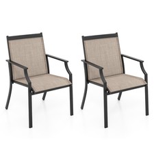 2 Piece Patio Dining Chairs Large Outdoor Chairs Breathable Seat Metal Frame
