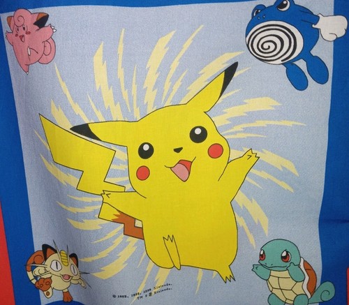 Vtg Nintendo Pokemon Pikachu Ash Cut & Sew Fabric Panel Pillows or Quilt 17"x44"