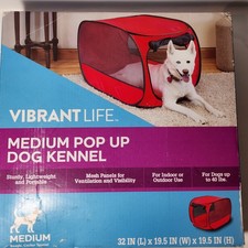 Vibrant Life Medium Pop-up Dog Kennel Easy Crate Red Mesh Up to 40 lbs 32x19.5