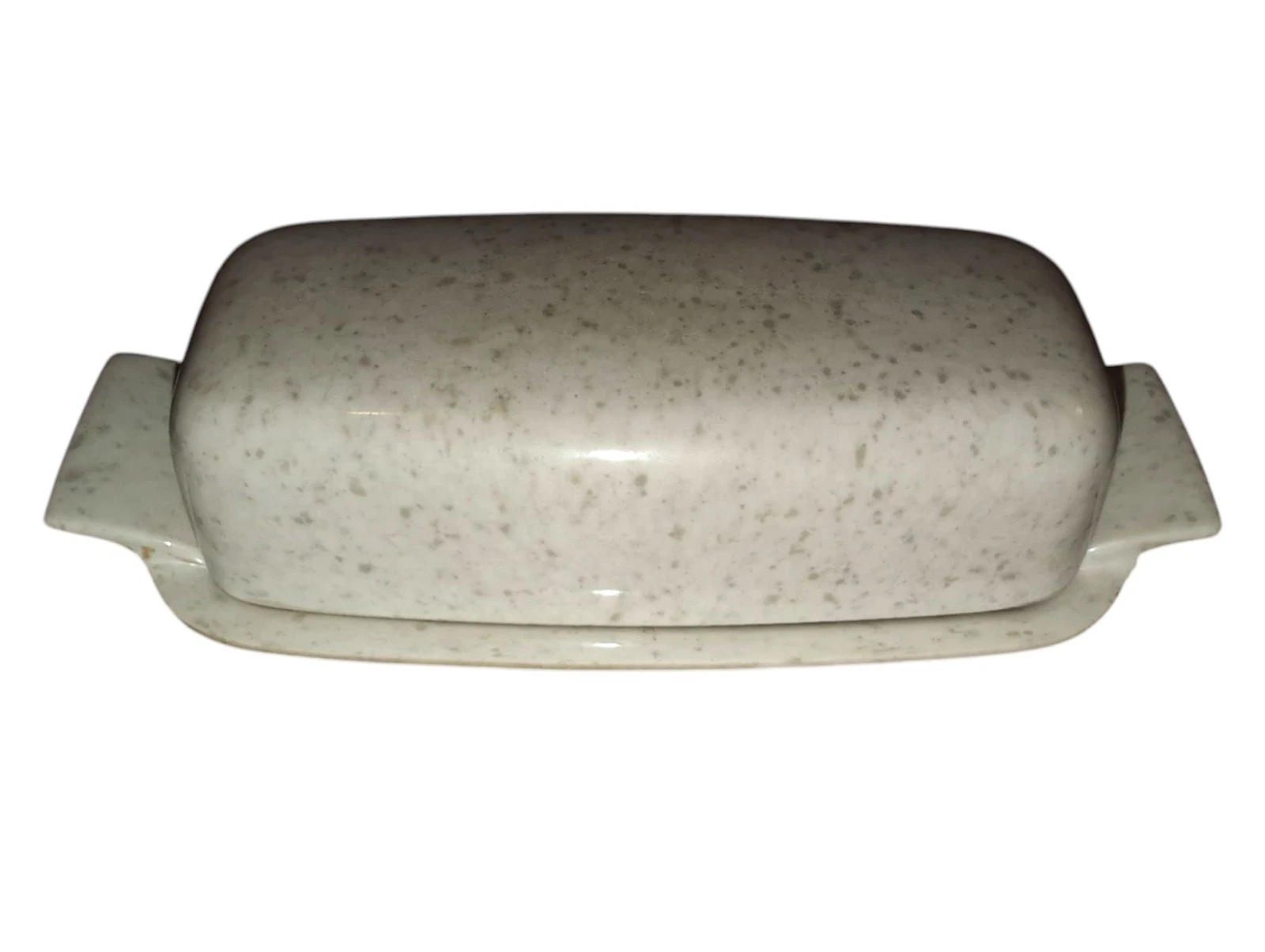 1950's Melmac White Speckled 1/4 Lb. Butter Dish Confetti