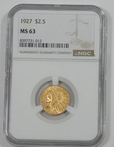 1927 GOLD Indian Head $2.50 Quarter Eagle CERTIFIED NGC MS 63