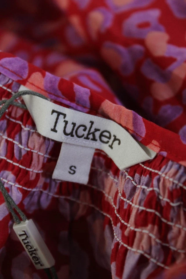 Blusa Tucker Wolmens Seda Estampado Animal Abotonada Roja Púrpura Talla Pequeña Foto 4 de 4