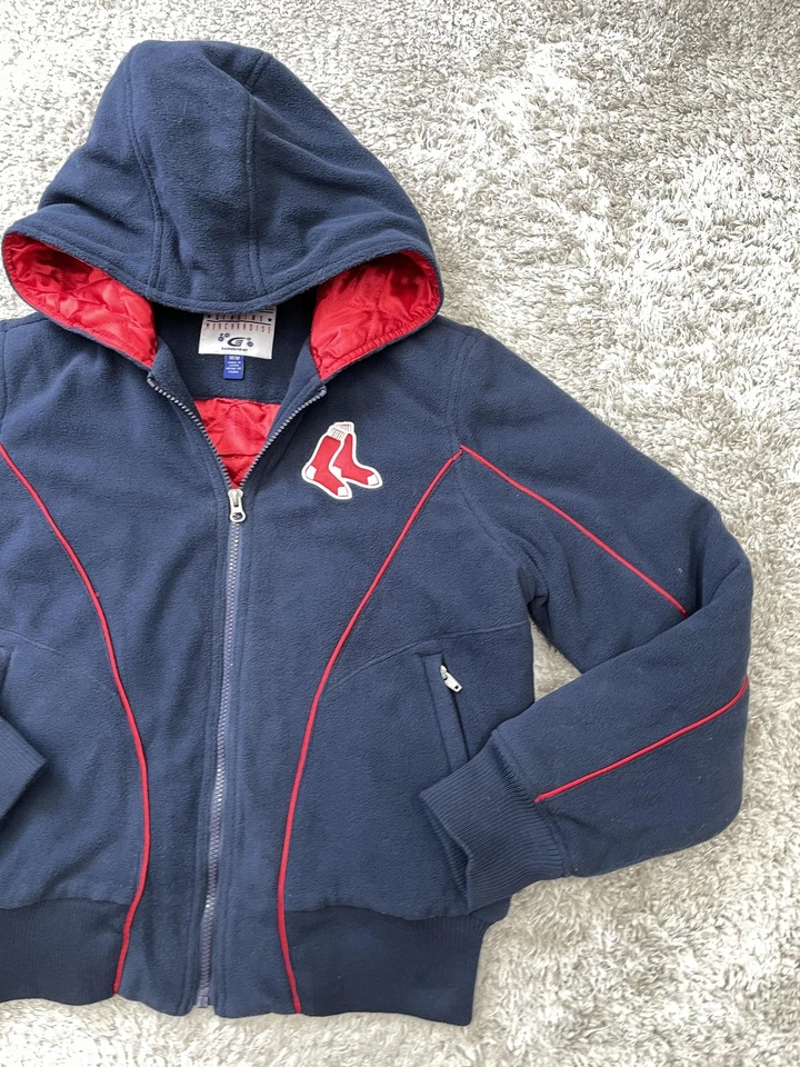 Boston Red Sox Hooded Jacket Womens Medium Navy Red MLB Baseball Full Zip Fleece - Image 3 of 4
