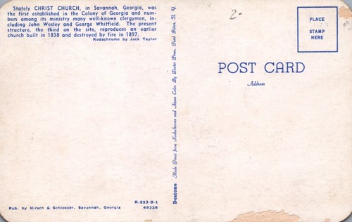 Savannah Georgia Christ Church Postcard - Picture 2 of 2