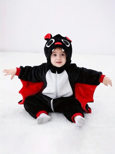 Baby Bat Hooded Jumpsuit with Fuzzy Wings Halloween Costume for Boys & Girls - Picture 9 of 10