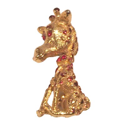 Baby Giraffe Brooch Pin Rhinestone Enamel Vintage Gold Texture Whimsical Animal
